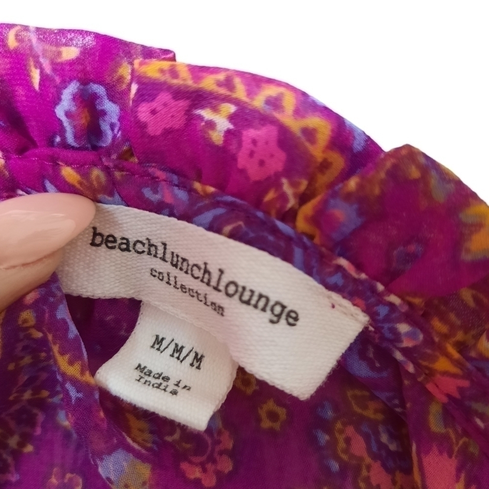 Beach Lunch Lounge Floral Midi Maxi Semi Sheer Tiered Dress Size M - Picture 5 of 7